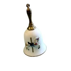 Vintage 3" Ceramic Bell with detachable Brass handle Carousel Horse gold trim